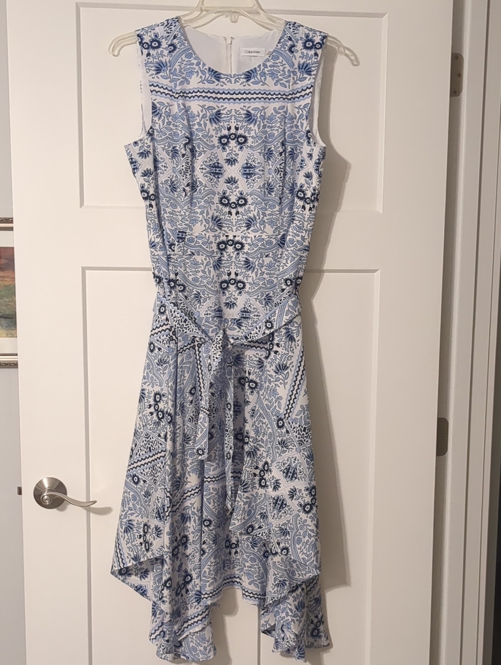 Calvin Klein Women's Floral High-Low Dress in Blue & White